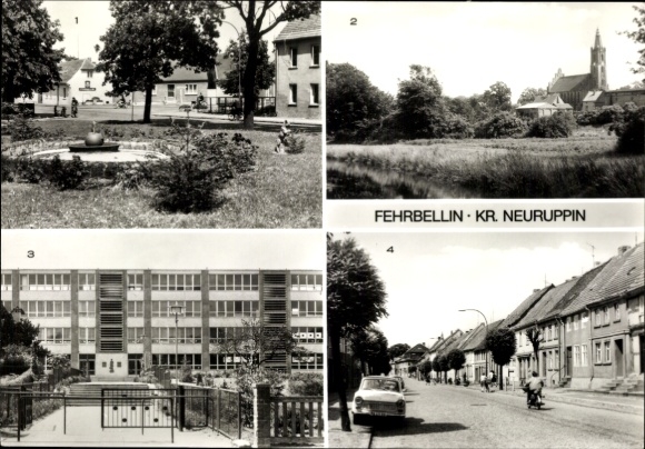 Postcard Fehrbellin, Neuruppin district in Brandenburg, Otto Nagel High School, Ernst Thälmann Street