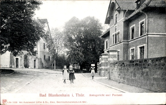 Postcard Blankenhain in Thuringia, district court and post office