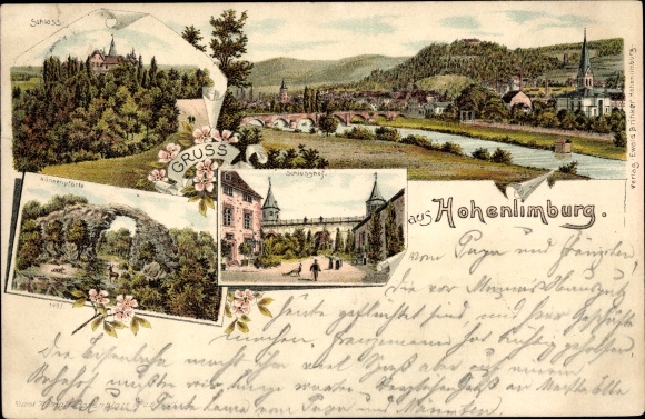 Chromo-Litho Hohenlimburg Hagen Ruhr area, lot on the water, castle, courtyard, chicken gate