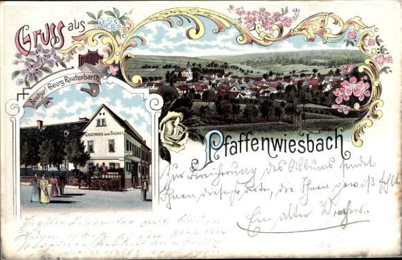 litho Pfaffenwiesbach Wehrheim im Taunus Hessen, algemeen beeld, Gasthaus zum Taunus