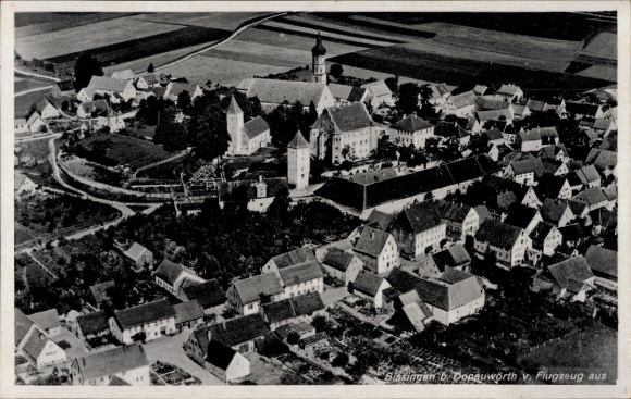 Postcard Bissingen in Swabia Bavaria, aerial photograph, panorama