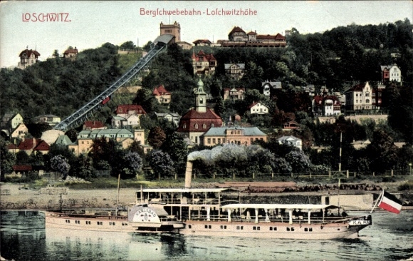 KP Drezno Loschwitz, kolejka górska Loschwitzhöhe, Łaba, parowiec Karlsbad