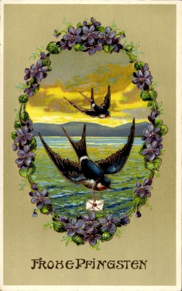 Glitter Postcard Congratulations Pentecost, Swallows