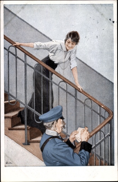 Artist PC Wennerberg, Bruno, The field post letter, woman, postman