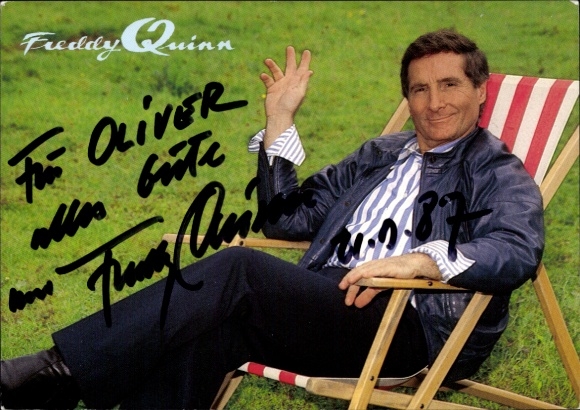 Postcard actor and singer Freddy Quinn, portrait, autograph