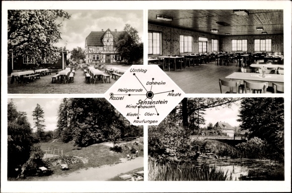 Postcard Nieste Hessen, district youth home Sensenstein, town views