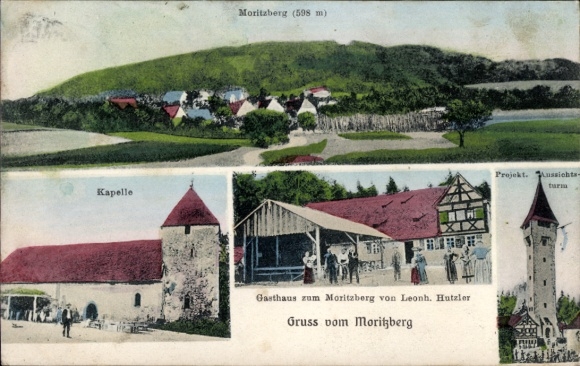 Ak Moritzberg Röthenbach an der Pegnitz, uitkijktoren, kapel, Gasthaus zum Moritzberg
