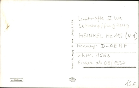Postcard Deutsche Luftwaffe, sea multi-purpose aircraft Heinkel He 115, D-AEHF