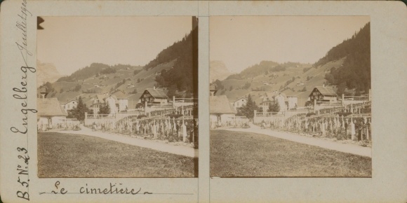 Zdjęcie stereo Engelberg Kt. Obwalden Szwajcaria, część cmentarza, 1900 rok