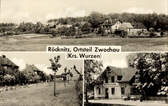 Ak Zwochau Röcknitz Thallwitz in Saksen, algemeen beeld, dorpsstraat, Waldschänke Zwochau
