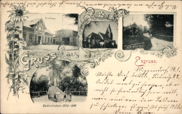 Ak Esgrus in Angeln, herberg, gedenksteen 1848-1878