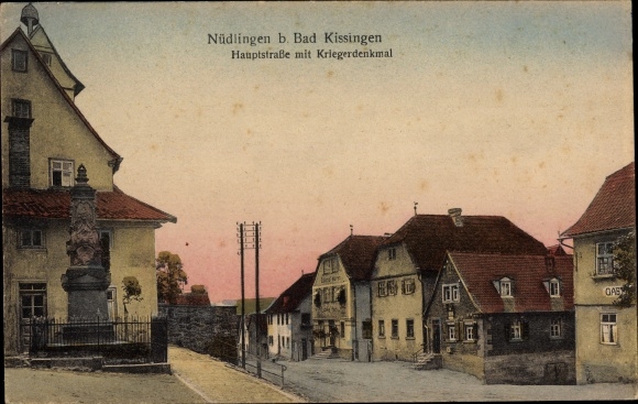 Postcard Nüdlingen Unterfranken, main street, war memorial