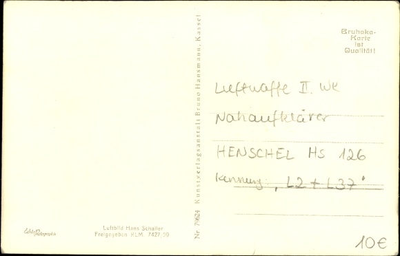 Postcard Henschel multi-purpose aircraft Hs 126, Luftwaffe, L2 37