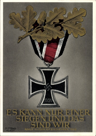 Postal stationery artist Postcard Klein, G., Only one can win and that is us, quote from Adolf Hitler