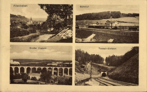 Ak Altenbeken in Westfalen, Bahnhof, Tunneleinfahrt, Viadukt, Gesamtansicht