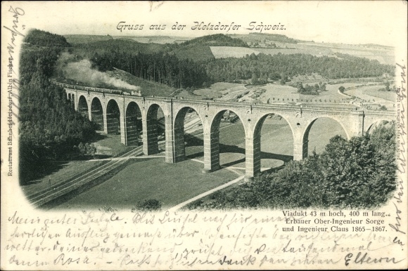 Ak Hetzdorf Flöha in Sachsen, Viadukt, Erbauer Ober-Ingenieur Sorge und Ingenieur Claus
