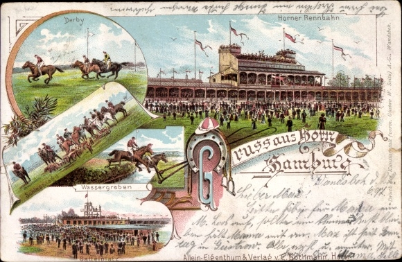 Chromo-Litho Hamburg Horn, Horn racecourse, moat, Derby
