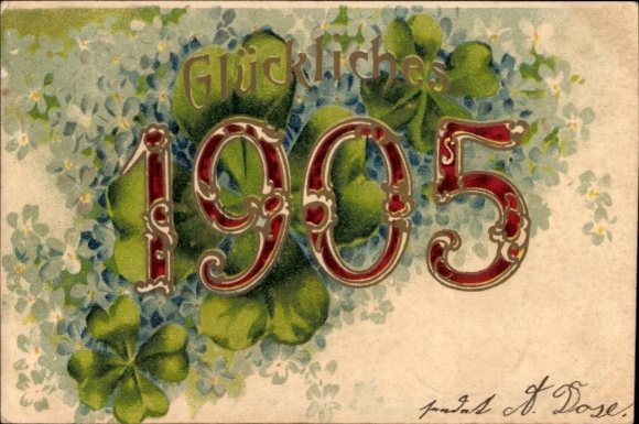 Chromo-Litho New Year's greetings, cloverleaf, year 1905