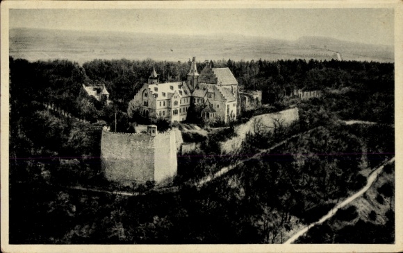 Ak Mansfeld im Harzvorland, Fliegeraufnahme vom Schloss