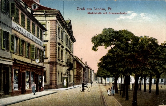 Postcard Landau in der Pfalz in Rhineland Palatinate, view of Marktstraße with commandant's office