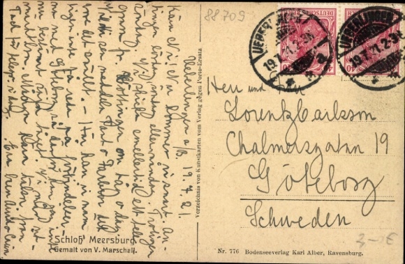 Artist Postcard Marschall V., Meersburg on Lake Constance, Castle