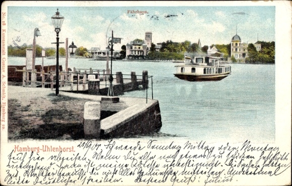 Postcard Hamburg Nord Uhlenhorst, ferry house, ferry