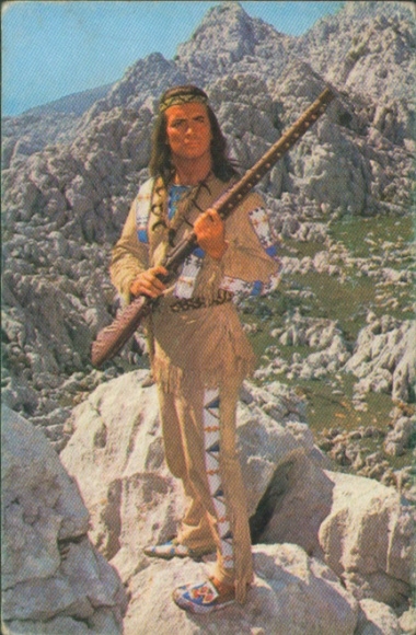 Sammelbild Karl May, Winnetou III, Unter Geiern, Filmszene, Pierre Brice, Nr. 205