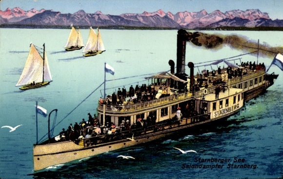 Postcard Salondampfer Starnberg on Lake Starnberg