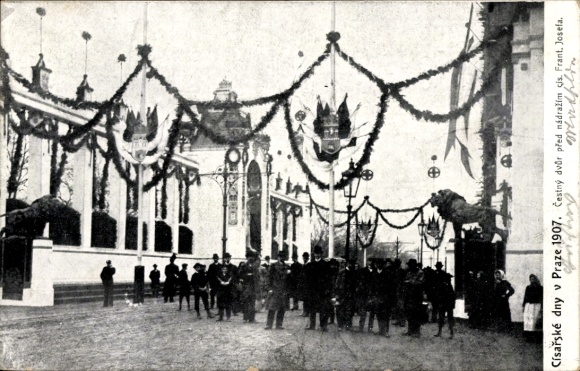 Postcard Praha Prague, Imperial Days 1907, Courtyard in front of Franz Josefs Station