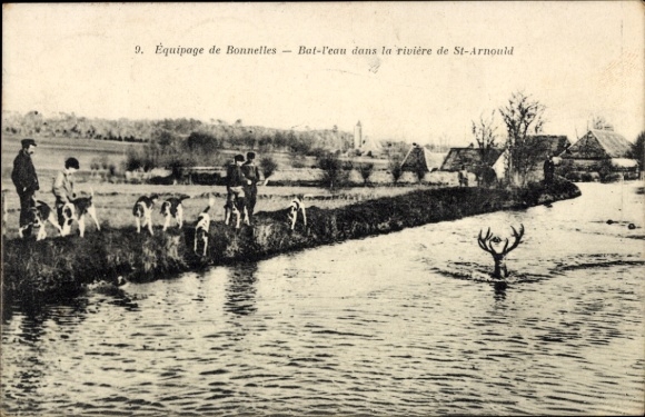 Ak Bonnelles Yvelines, Equipage, Bat-l'eau dans la riviere de St-Arnould