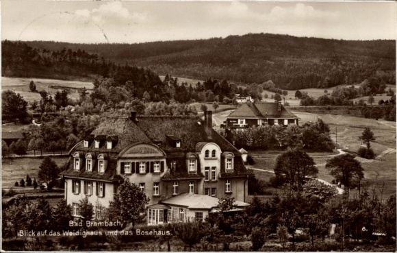 Postcard Bad Brambach in Vogtland, view of the Weidighaus and the Bosehaus