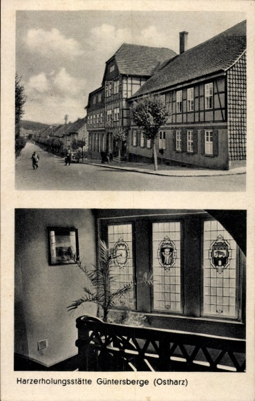 Ak Güntersberge Harzgerode am Harz, Harzerholungsstätte, alte Fachwerkhäuser, Straße, Natur