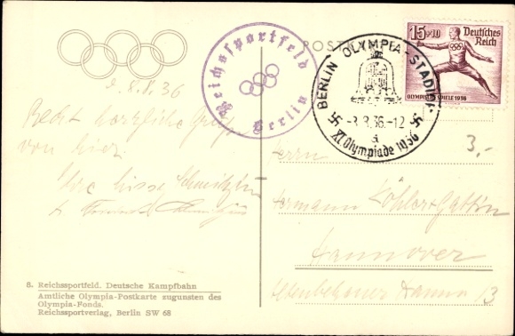 Postcard Berlin, Olympic Games 1936, Reichssportfeld, Deutsche Kampfbahn, Olympic Stadium