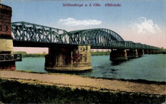 Wittenberge on the Elbe Prignitz, railway bridge, river, quiet landscape, historical ar...