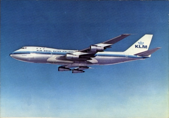 Postcard passenger aircraft, KLM, Boeing Jumbo Jet 747 B