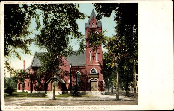 Ak Portland Maine USA, Williston Church, geboorteplaats van Christian Endeavour