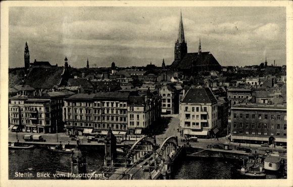 Postcard Szczecin Stettin Pomerania, view from the main customs office