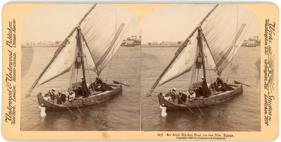 Stereo Photo Ägypten, Egypt, An Arab Market Boat on the Nile
