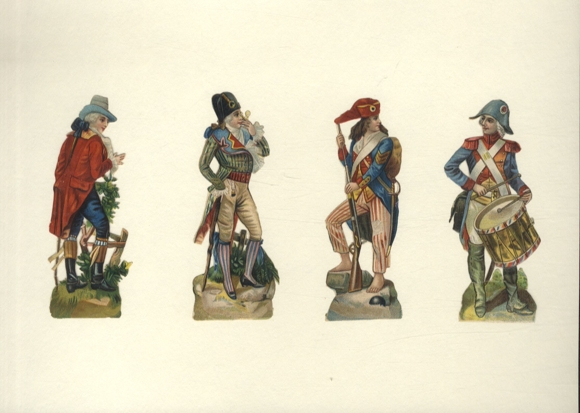 4 wafers soldiers in different uniforms, each approx. 11 x 4.5 cm