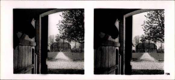 Stereo ruimtelijk beeld foto "De NS modelbedrijven 1937-38" Nr. 446 III/136, Gut Gottesgabe, stallen