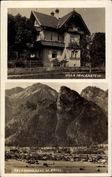 Postcard Oberammergau in Upper Bavaria, Villa Malenstein, Kofel, landscape, photography