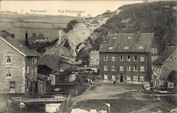 Postcard Pepinster Wallonia Liège, landscape with rocks, houses, rural surroundings, Text: Vue Pi