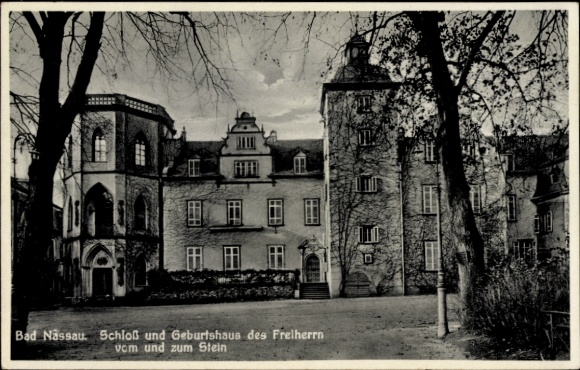 Postcard Bad Nassau an der Lahn, castle and birthplace of Baron vom und zum Stein