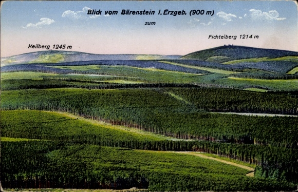 Postcard Bärenstein Altenberg Erzgebirge, view from Bärenstein, Keilberg, Fichtelberg, nature view