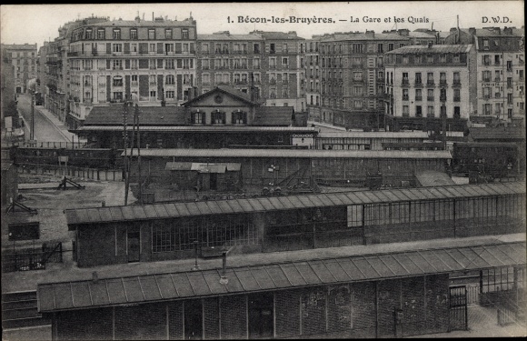 Postcard Bécon les Bruyères Hauts de Seine, The Station and the Quays, Bahnhof, Gleisseite
