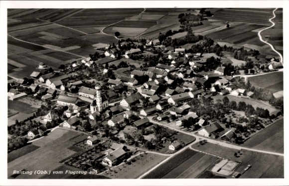 Postcard Raisting Upper Bavaria, aerial photograph