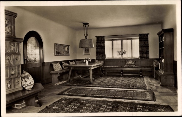 Ak Obersalzberg Berchtesgaden in Oberbayern, Berghof Wachenfeld, Wohnzimmer, Innenansicht