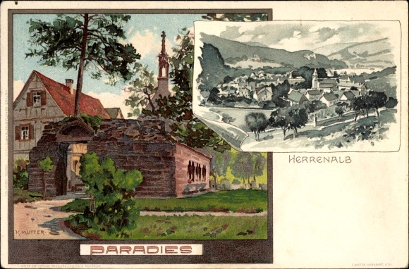 Künstler Litho Mutter, K., Bad Herrenalb Württemberg, Paradies, Ortschaft
