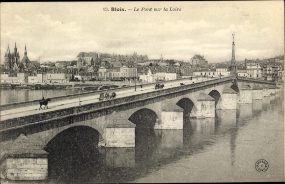 PC Blois Loir-et-Cher, Le Pont sur la Loire, bridge over the Loire, city view, historical...