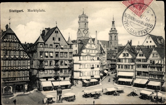 PC Stuttgart in Württemberg, market square, Schaarschmidt wool goods, Kurtz shop